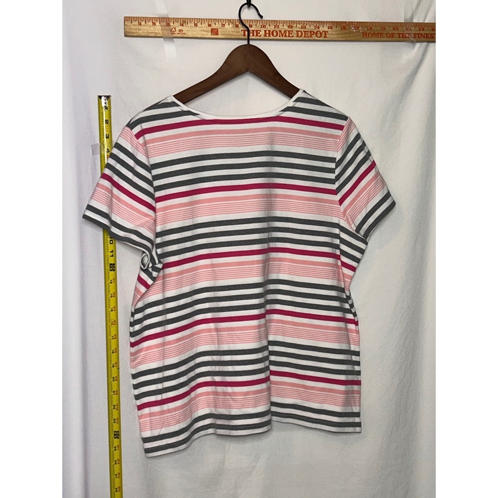 Croft & Barrow Womens Classic Tee Striped Pink Gray White Short Sleeve XXL - Picture 2 of 3